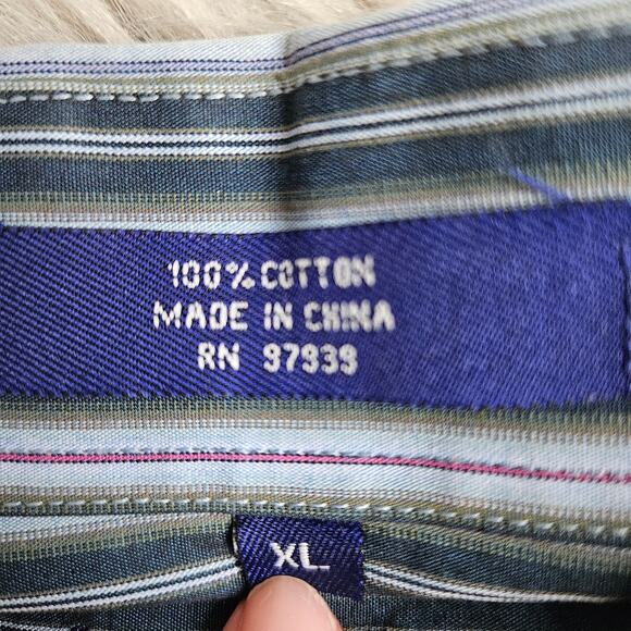 🦃 Mens Alan Flusser Cotton Casual Button Down Top Size Xl Multicolor Striped - Picture 5 of 11